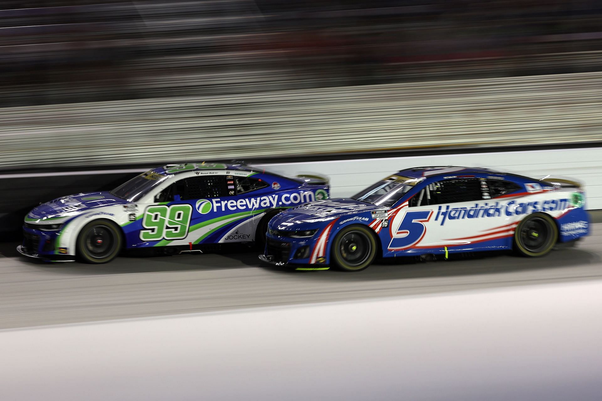 Daniel Suarez (#99) alongside race winner Kyle Larson (#5) at Bristol Motor Speedway - Source: Getty
